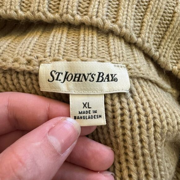 St‎ Johns Bay Cardigan Womens XL Beige Irish Aran Cable Knit Fisherman Sweater - Picture 11 of 13